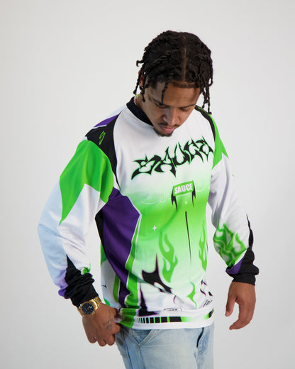 Sauce Model wearing a Longsleeve Shirt in Colour from the front side pose