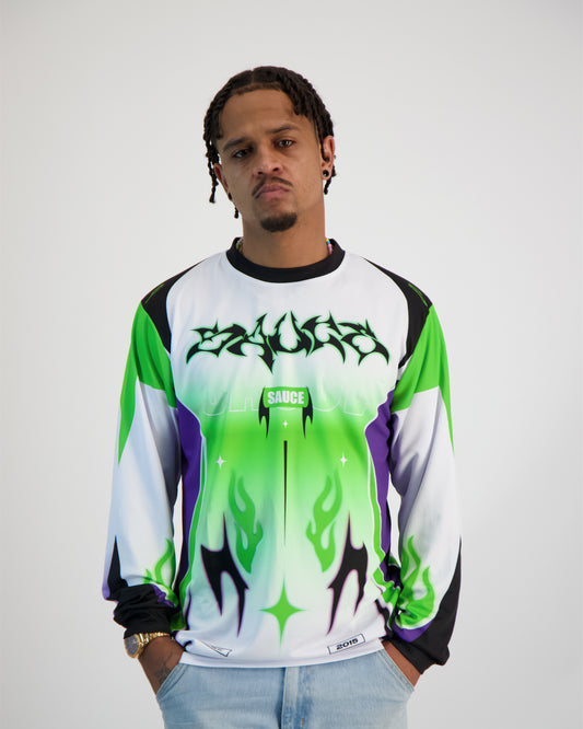 Sauce Model wearing a Longsleeve Shirt in Colour from the front pose