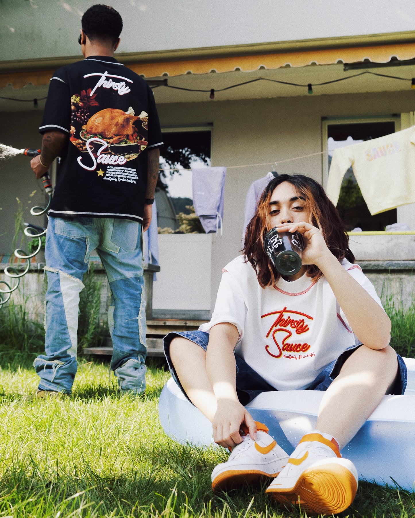 A Sauce Photoshoot Outdoor with 2 Models